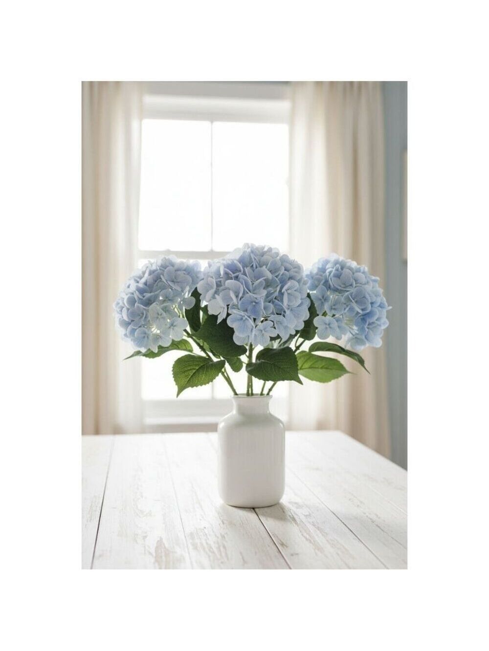 Soft Blue Artificial Hydrangea Stem Silk Flower Light Faux Floral Wedding Decor - Picture 3 of 12